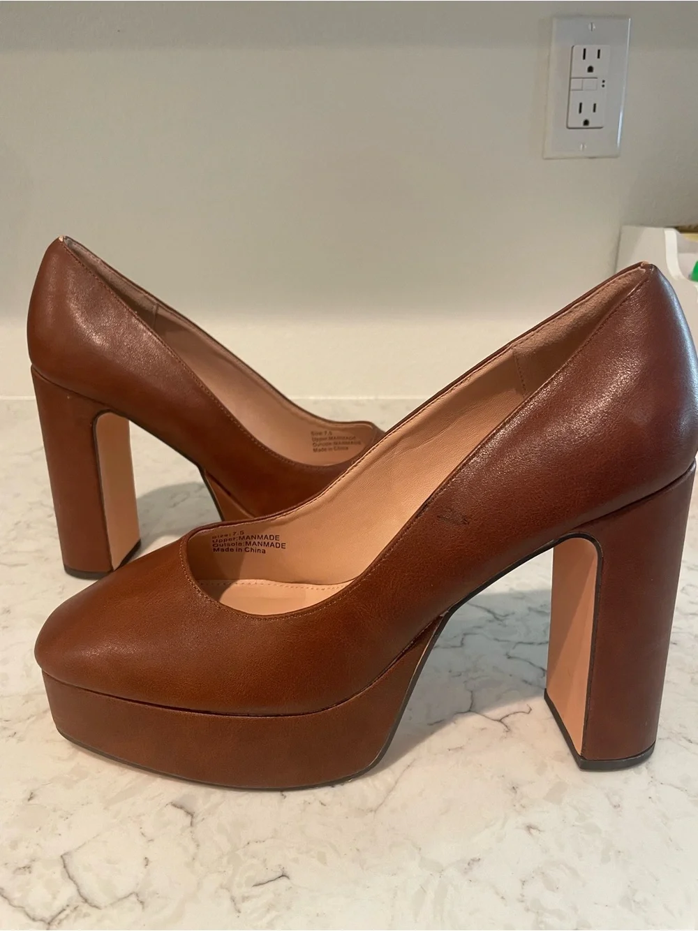 New York & Company Brown Platform Block Heel Pumps